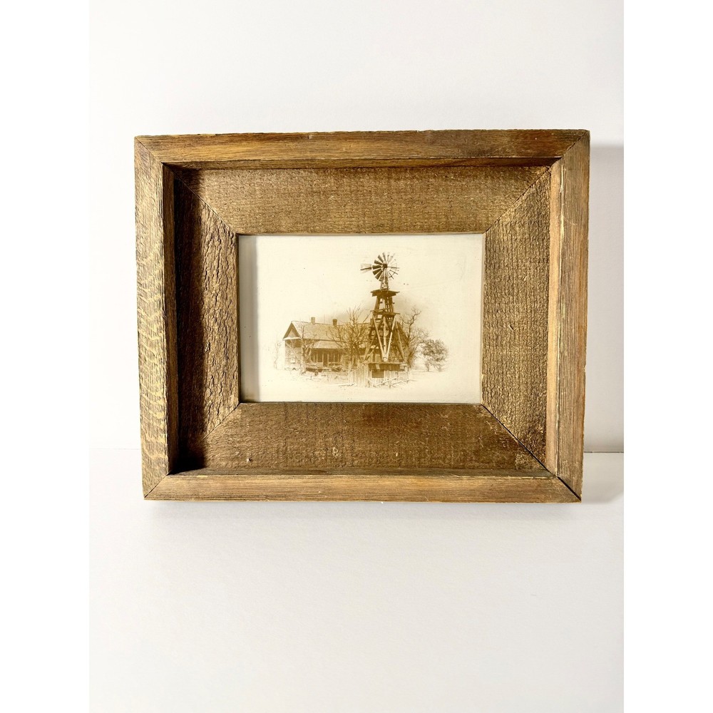 Rustic Farmhouse Windmill House Framed Wall Art Vintage Country Decor