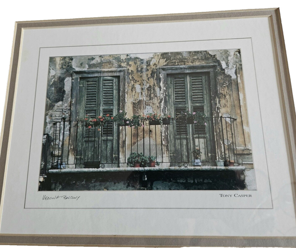 Tony Casper Rustic Tuscan Italian Verona Balcony Framed Photo Double Matted EUC
