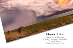 Storm Photography Print – Supercell Thunderstorm Over Field at Sunset in Kansas