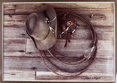 VTG Michael Wright Signed Framed Photograph Print Western Cowboy Ranch 11 1/8″