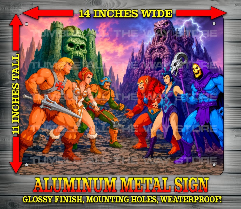 He Man & Skeletor Face Off Cartoon Metal Sign Wall Art 14″ x 11″