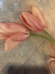 VTG Art Still Life Photo Print Tulips & Antique Brass Pitcher Framed/Matted VG