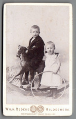 CdV Photo Children with Rocking Horse Tires Hildesheim around 1900 (C2137)
