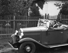 LOT 2x PHOTO NEGATIVE, FIAT BALILLA 508 Spider, man driving old classic car