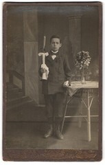 Photograph Meyer, Unknown, Cabinet Portrait Young Man in Suit with Candle