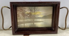 Small Antique David Davidson Colored Photo Print Lake Scene
