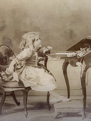 Antique Portrait Photo Woman Child Writing Reading Baker’s Art Gallery Framed