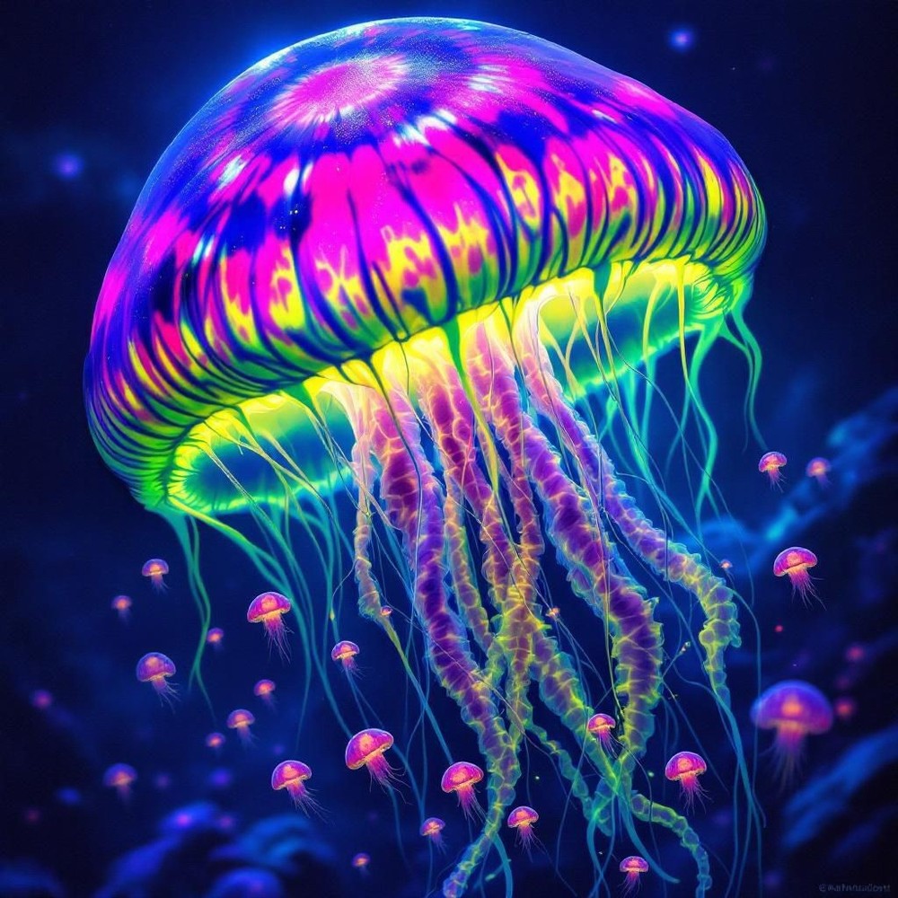 Jellyfish Vibrant Colors Digital Image Printable Art Download JPEG