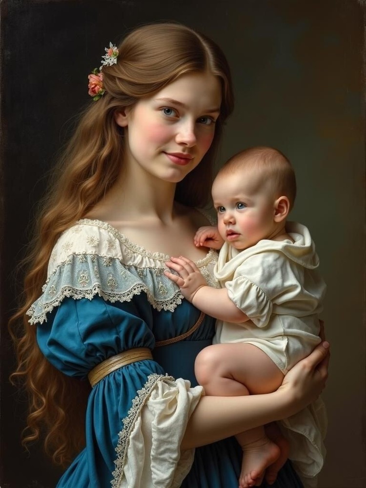 A3 Photo Mother Child Tenderness Artistic Glossy Paper Decor -144