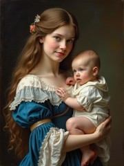 A3 Photo Mother Child Tenderness Artistic Glossy Paper Decor -144
