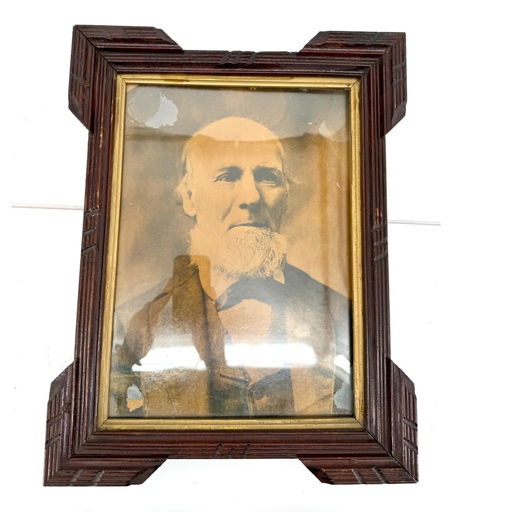 Haunted Antique Sepia Portrait Man Ornate Wood Frame Gothic Wall Art 1800s Photo