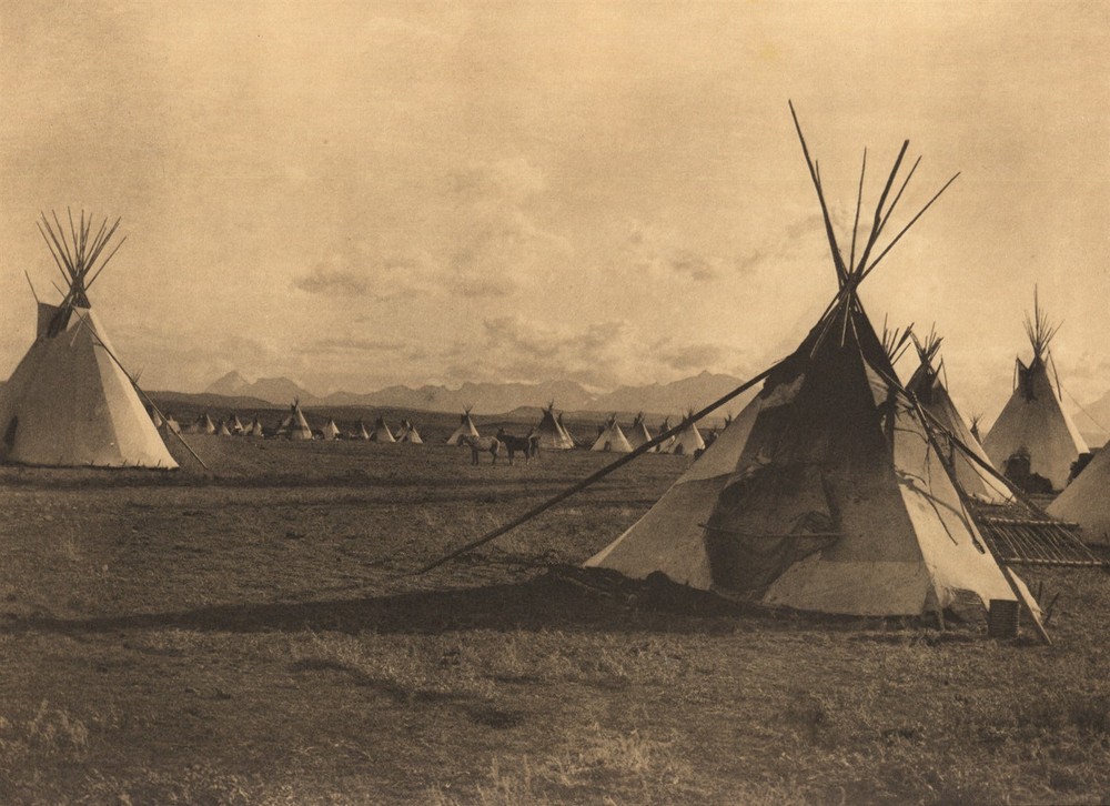 1972 EDWARD CURTIS Native American Indian Piegan Encampment Teepees Art Photo