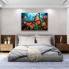 Butterfly Art, Beautiful Butterfly Stained Glass Themed Painting, Rainbow Flower