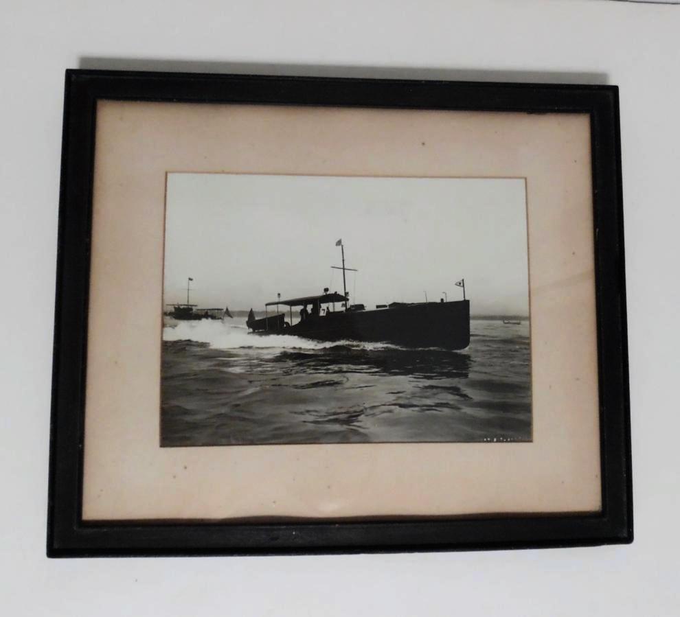 Vtg Signed Morris Rosenfeld Framed Motor Boat Framed Marine Vessel Photograph