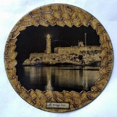 Original Cuban Art and Crafts on Old Recycled Record Disc. Title «El Morro»