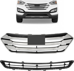 Front Upper & Lower Grille Grill Compatible with 2013-2016 Hyundai Santa Fe Spor