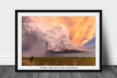 Storm Photography Print – Supercell Thunderstorm Over Field at Sunset in Kansas