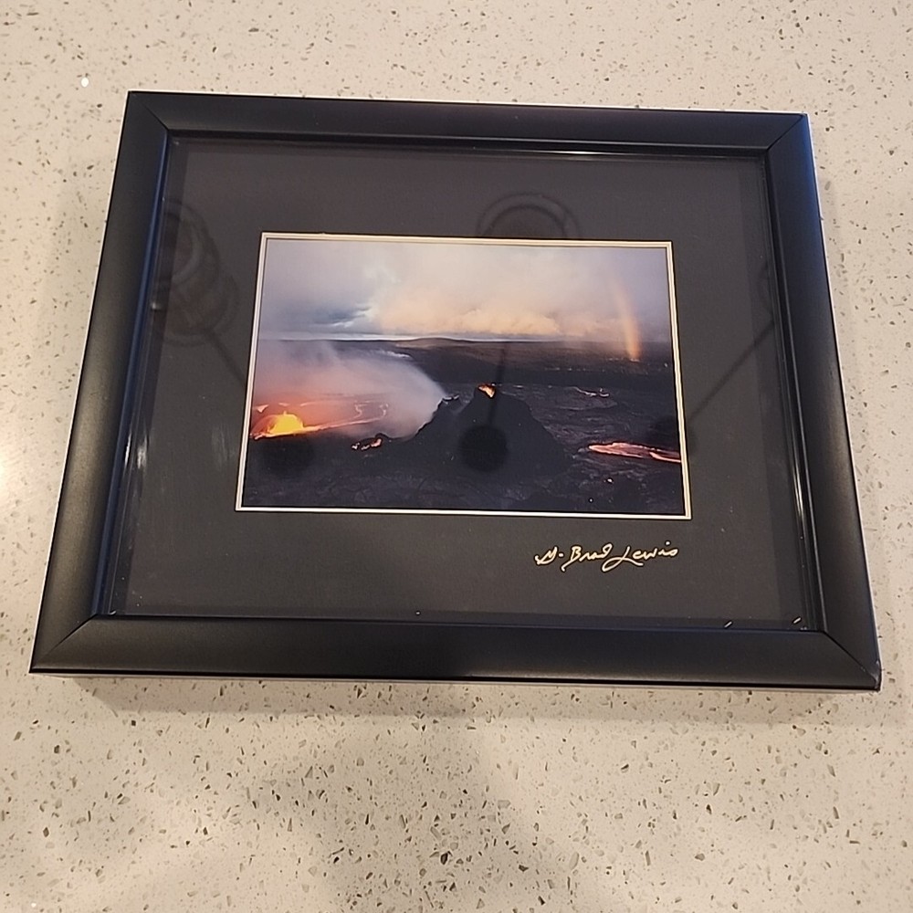 Black Framed Art Photo Hawaii Volcano Lava Signed G Brad Lewis 9.5×11 Photograph