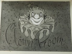 Vintage CLOWN ROOM Graphics Photo with applied paint mounted on board 9.5″ x 13″