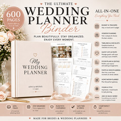 Digital 600 Wedding Planner /Binder Template Bundle, Wedding Checklist