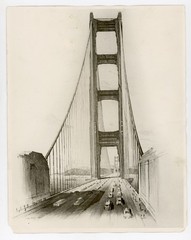 Construction of Golden Gate Bridge San Francisco CA Historical 1930 Press Render