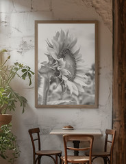 FREE SHIPPING Giclee16X24″ Black & White Sunflower Print, Office, Home, Business
