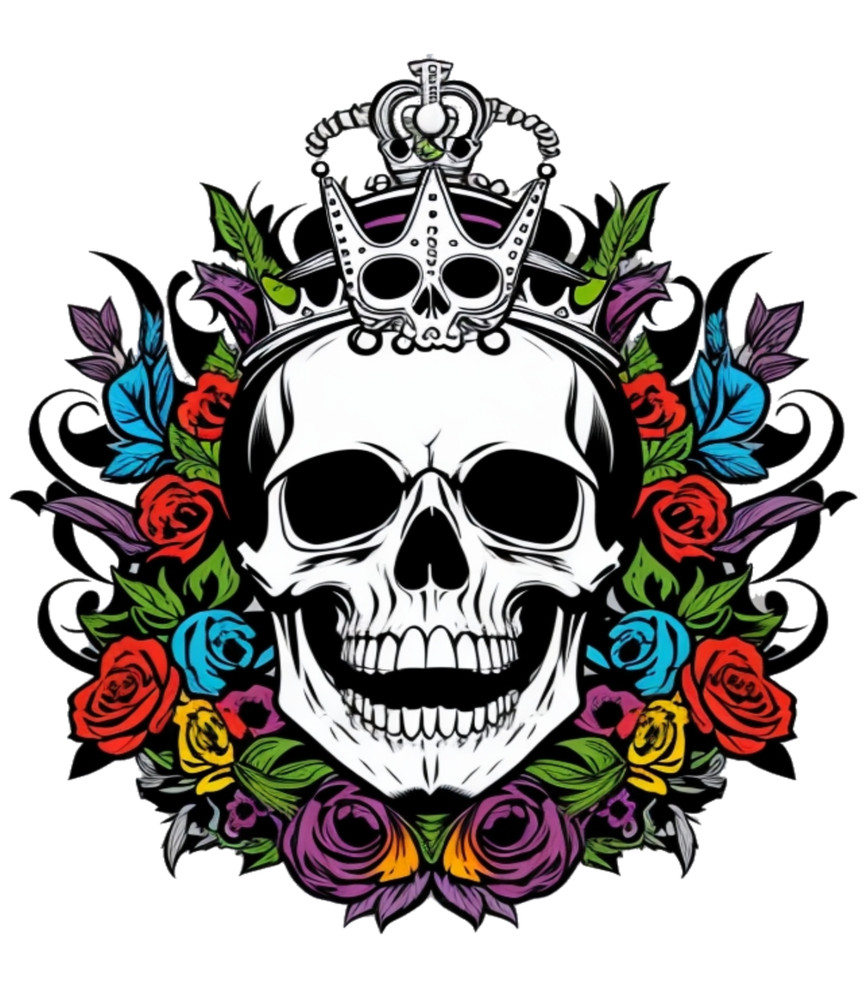 Digital Image Picture King Skull with Colorful Roses Art Print