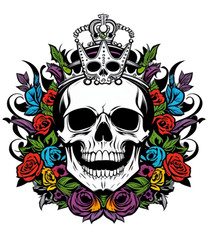 Digital Image Picture King Skull with Colorful Roses Art Print