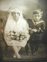 ANTIQUE WEDDING LADY DRESS BOY CHILD FUNERAL ART PHOTO PICTURE WOOD GLASS FRAME