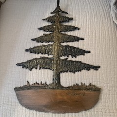 LARRY LEWIS wall hanging Tree Rustic Bronze/Copper look approx size 14×9.5 in.