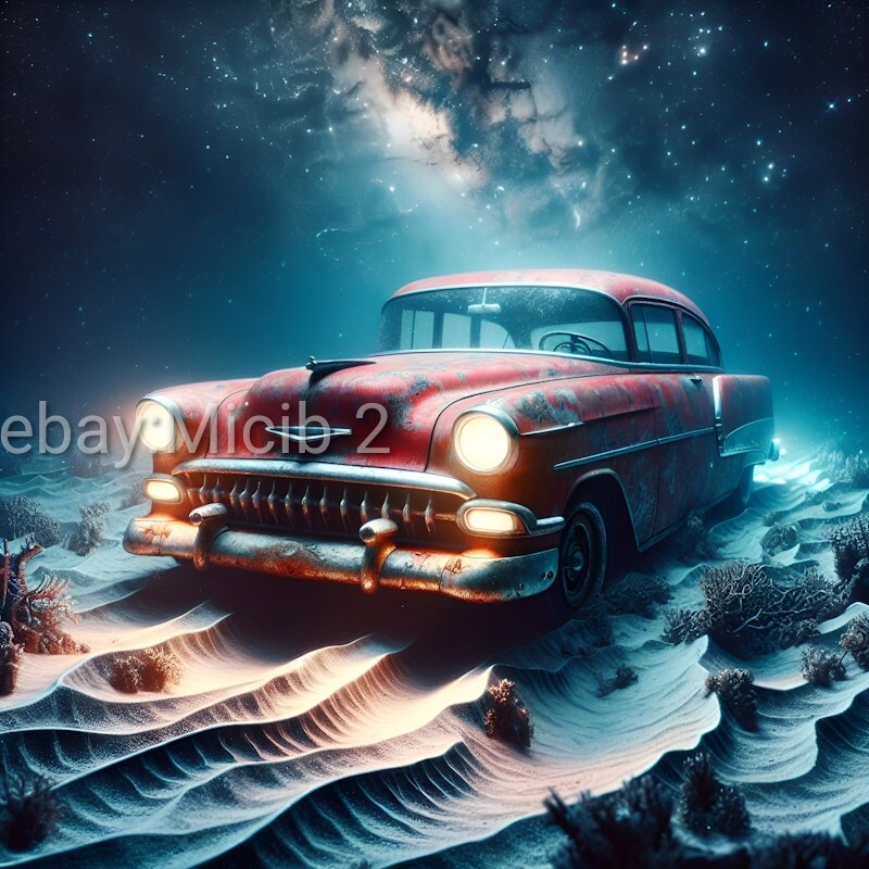 Digital Image Picture Photo Wallpaper Background AI Art Vintage Car Underwater