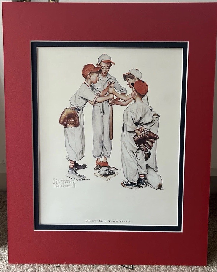 Choosin’ Up By Norman Rockwell 8×10 With 11×14 Red & Navy Blue Matte baseball