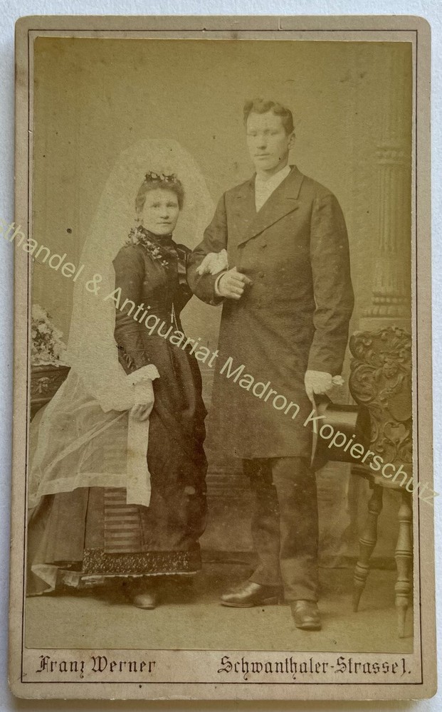 orig. CDV photo photograph around 1890 Munich wedding Franz Werner