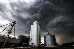 Country Photography Print of Storm Clouds Swirling Over Grain Elevator in Kansas