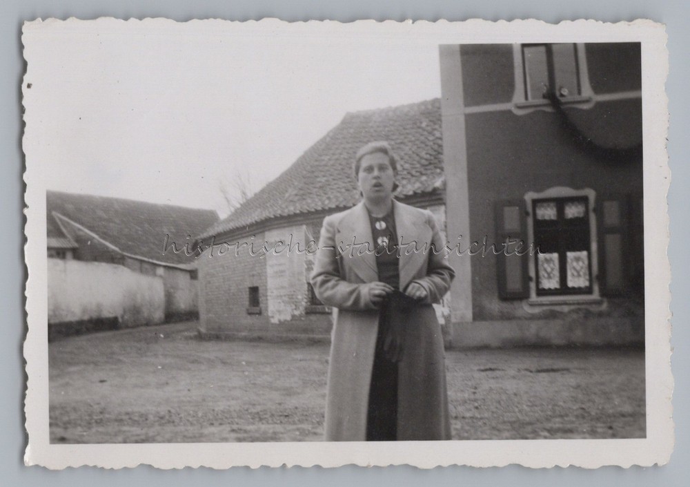Gatersleben Zealand – Woman in Front of Apartment with NS Flags – Photo 1930s 1940s
