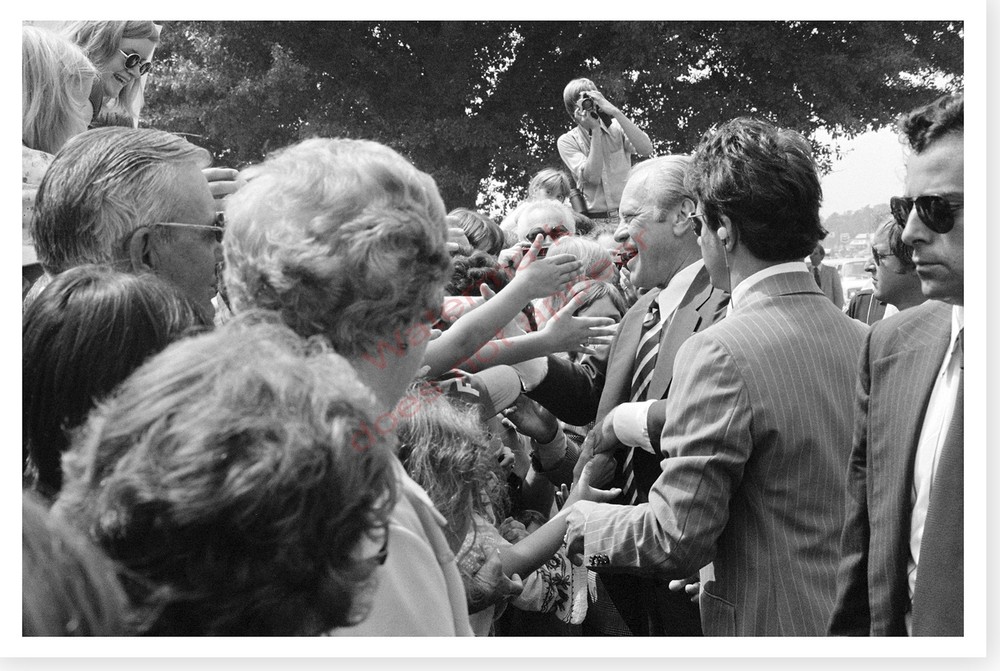 US President Gerald Ford Shaking Hands During 1976 Campaign Silver Halide Photo