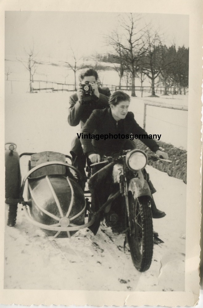Z3883 Photo 1950s EX WH Motorcycle Vintage Bike Krad Sidecar Team