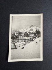 Winter Photo 1930/40s – Skiers in Village | Historic B/W Photo