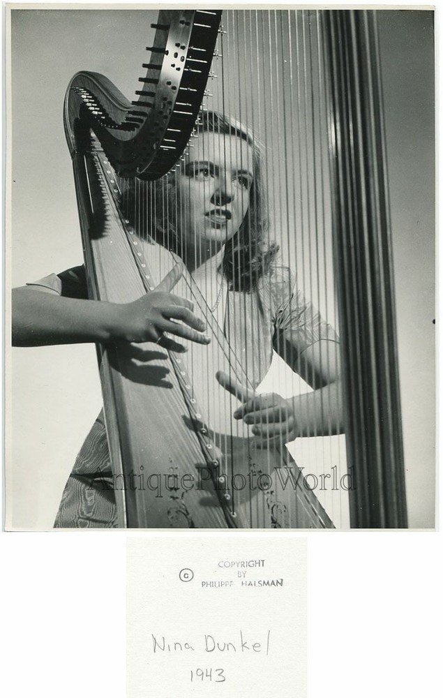 Nina Dunkel harp player antique photo by P. Halsman
