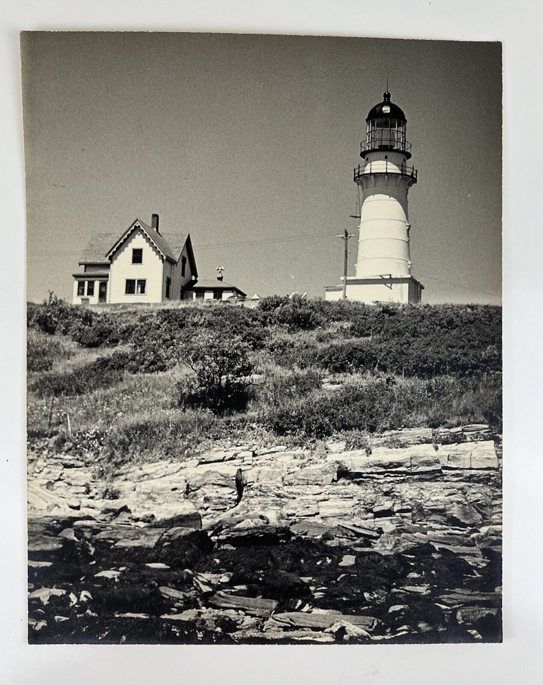 Vintage Large Black & White Photograph Photography Print Lighthouse Sea Nautical