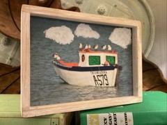 MesArt box framed signed art photography Aruba signed Seagulls Boat Ocean