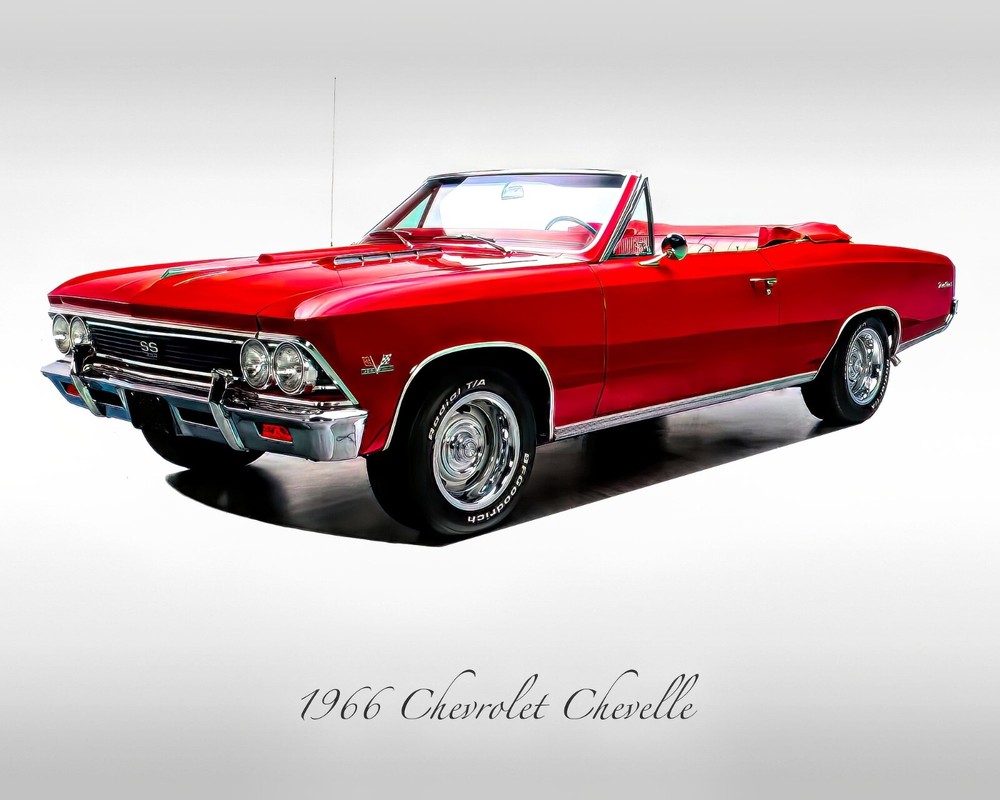 Classic Cars – 1966 Chevy Chevelle SS Convertible in Red – Muscle Car – Print