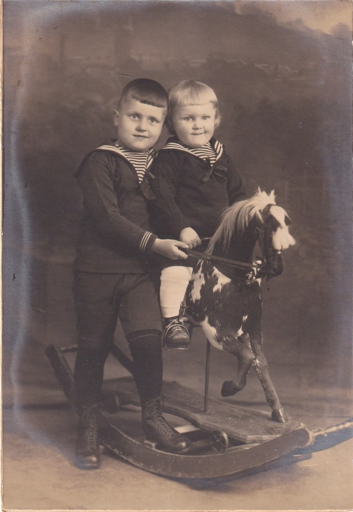 Cardboard Photo – Children with Rocking Horse – 1920s