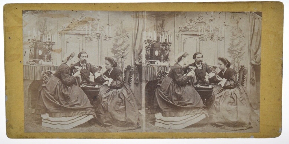 Stereoscopic Albumen Photography, Genre Scene, Bourgeois Interior