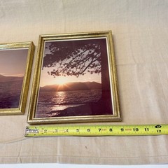 Vintage Framed Sunset Photography Pair Gold Tone Frames Wall Decor 1980s