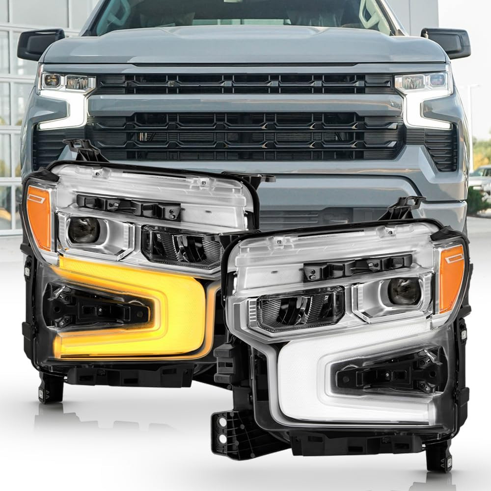 – for 2022-2024 Chevy Silverado 1500 LT|RST Chrome Bezel W/Amber Tracer Animatio