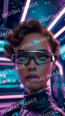 Futuristic Cyberpunk Woman Digital Art – Neon Sci-Fi Portrait, AI Illustration
