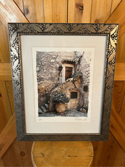 Maureen Love Original Art Print «Eze» Villa Doorsteps Framed