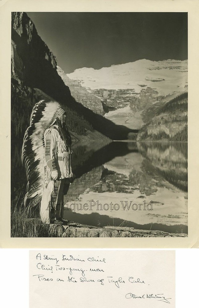 Indian by Egypt Lake Canada Rockies antique art photo