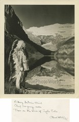 Indian by Egypt Lake Canada Rockies antique art photo